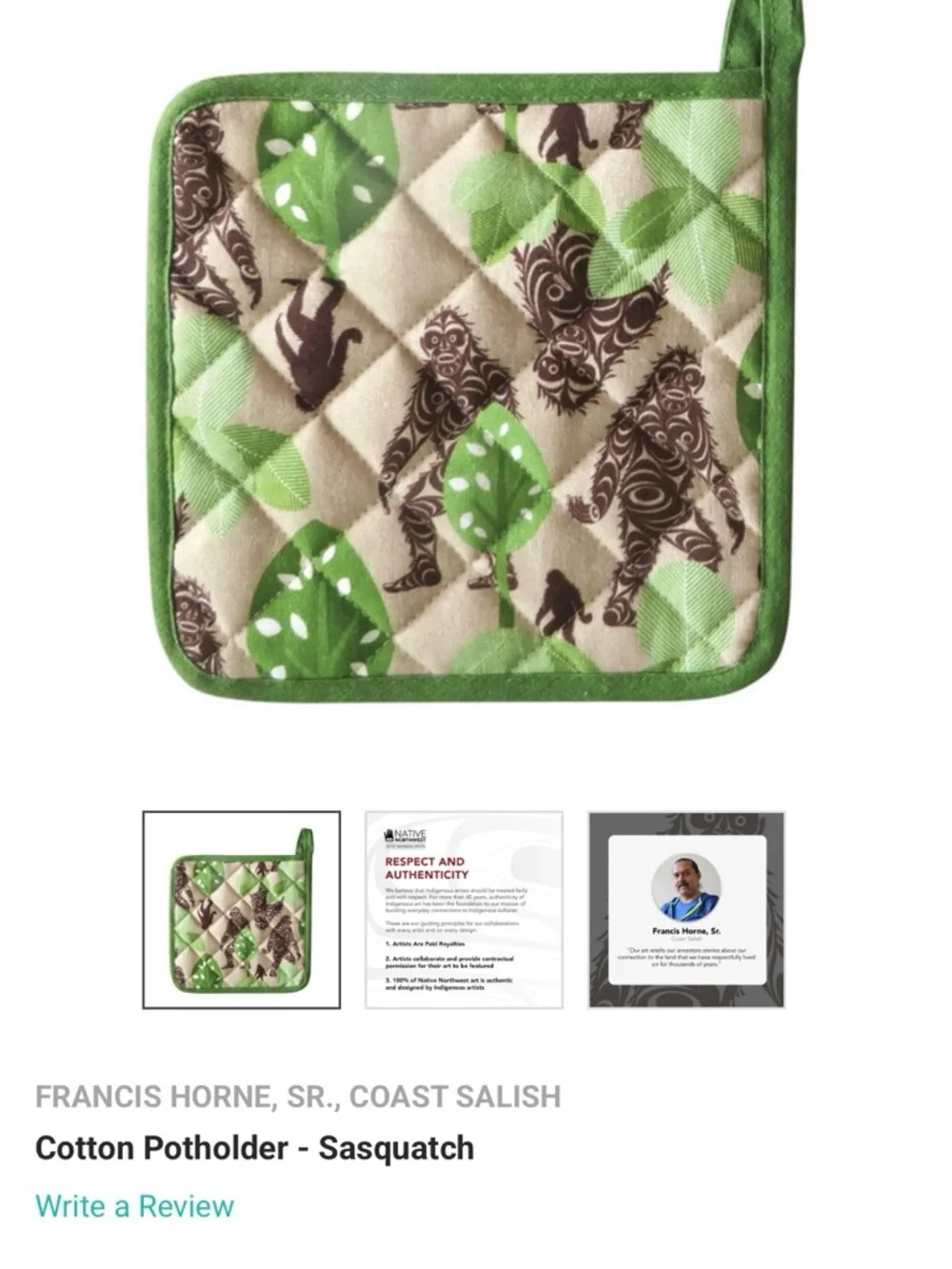 Northwest Green & Brown Sasquatch Quilted Potholder